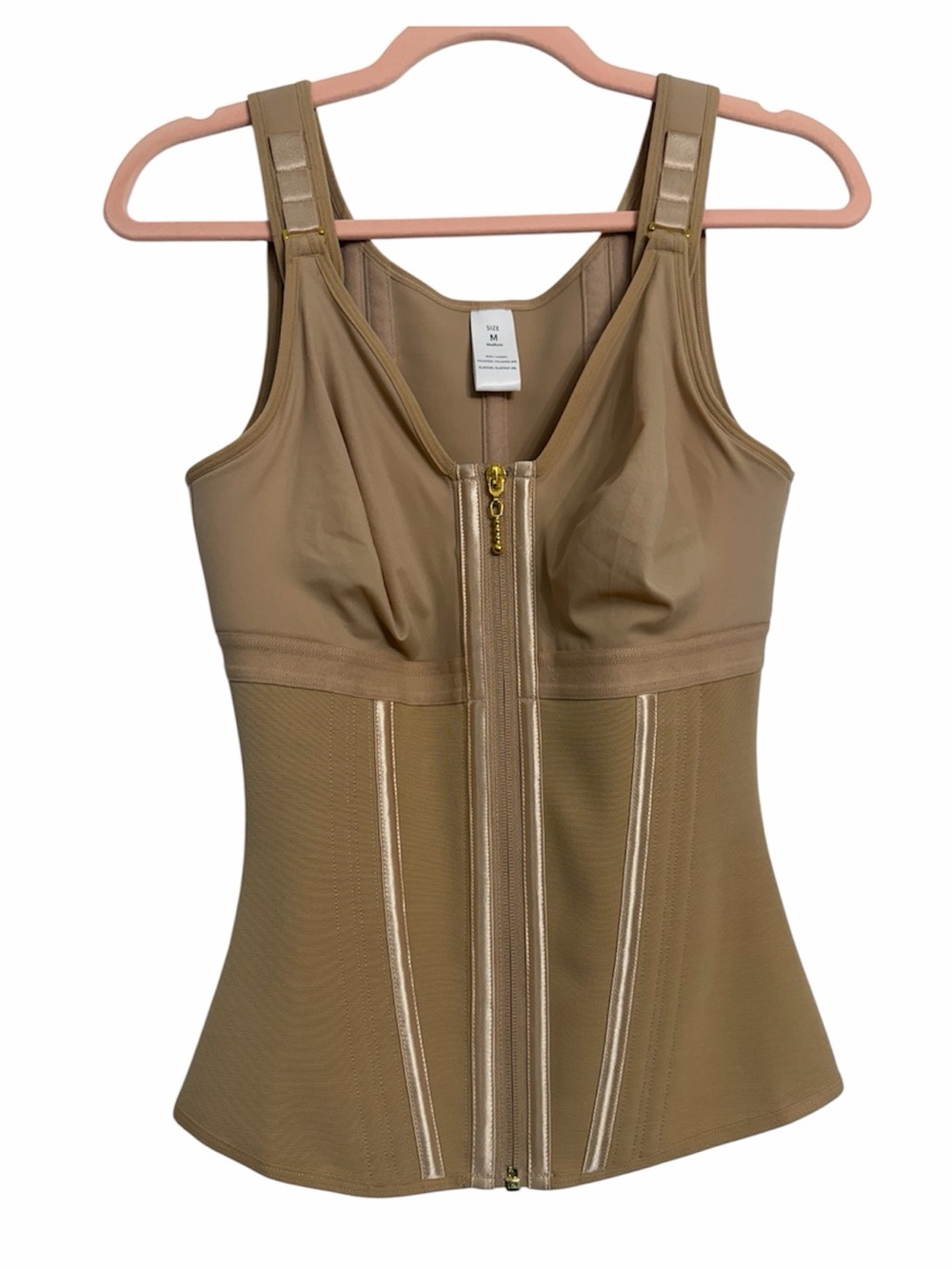 Compression Shapewear Tank with Front Zipper - Tan
